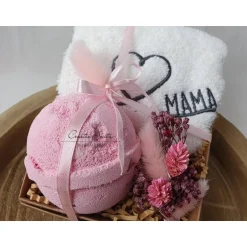 Beauty & Wellness|CreativAnita Geschenkset MAMA mit hochwertiger Badekugel Rose, Wohlfühlpaket mit Trockenblumen dekoriert