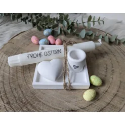 Ostergeschenke|kunterbunte Stoffkiste Geschenkset Ostern, Geschenkset, Schale mit Kerzenständer, Kerze und Herz, Ostern, Raysin, Ostergeschenk
