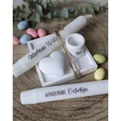 Ostergeschenke|kunterbunte Stoffkiste Geschenkset Ostern, Geschenkset, Schale mit Kerzenständer, Kerze und Herz, Ostern, Raysin, Ostergeschenk