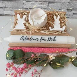 Ostergeschenke|Kreativkeller Geschenkset Ostern mit Kerze und Raysin-Deko – Handgemachte Osterfreude verschenken