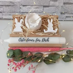 Ostergeschenke|Kreativkeller Geschenkset Ostern mit Kerze und Raysin-Deko – Handgemachte Osterfreude verschenken