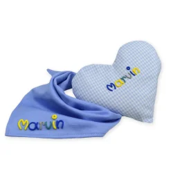 Geschenke|Mein Name Geschenkset Wärmekissen + Halstuch mit Namen - Personalisiertes Geschenk für Babys Kinder mit Rapskissen Herz und Tuch