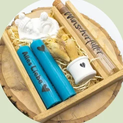 New Geschenk-Set "Zur Geburt" für Jungen | Geburt | Mitbringsel | Kerzenset | Geschenkset | Kerzenbox | Geldgeschen Geschenke