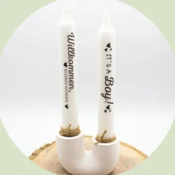 New Geschenk-Set zur Geburt "Willkommen" für Jungen/Mädchen (2 Kerzen) | personalisierbar | Geburt | Kerzenset Geschenke