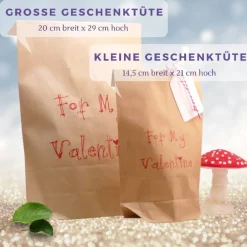 Schultüten|Nanös Welt Geschenktüten-Set Schultüte Geschwistertüte Schwester vom Schulkind mit Geschenkanhänger aus Papier und Kordel in rot-we