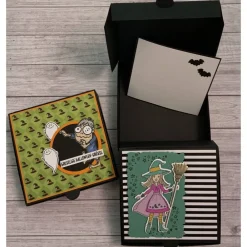 Outlet Geschenkverpackung / Gastgeschenk, Goodie, Mitbringsel, Geldgeschenk zu Halloween, Pizzabox mit Hexe oder Monster Geschenkverpackungen