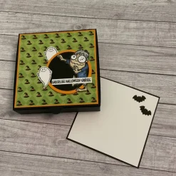 Outlet Geschenkverpackung / Gastgeschenk, Goodie, Mitbringsel, Geldgeschenk zu Halloween, Pizzabox mit Hexe oder Monster Geschenkverpackungen