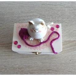 Best Geschenkverpackung Holztruhe - Katze mit Wollknäuel Geschenkverpackungen
