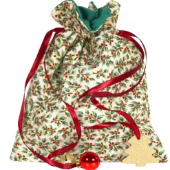 Geschenkverpackung Ilex creme Weihnachten doppellagig Baumwolle – No Waste Geschenkbeutel Säckchen & Beutel
