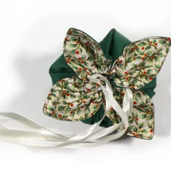 Geschenkverpackung Ilex grün gold – Wiederverwendbar, handgenäht & aus Baumwolle Säckchen & Beutel
