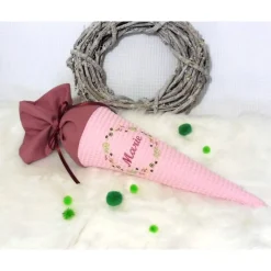 Best Geschwistertüte & Schultüte personalisiert – Rosa Zuckertüte mit Blumenkranz & Name bestickt Kinder Schultüten