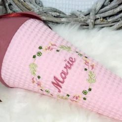 Best Geschwistertüte & Schultüte personalisiert – Rosa Zuckertüte mit Blumenkranz & Name bestickt Kinder Schultüten