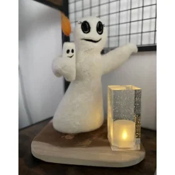 Best Gespenster-Duo aus Filz – Herr mit Hut, Laterne & Besen, Dame mit fröhlicher Kerze, handgemachte Herbstdeko, Halloween Deko Halloween