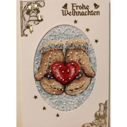Clearance Gestickte Weihnachtskarte, Grußkarte, Klappkarte, Handarbeit Weihnachtskarten