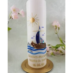 Online Gezeiten Hochzeit 59 Segelboot Hochzeitskerze 25x7 cm Original Design HKR3926 Hochzeitsgeschenk Hochzeitskerzen