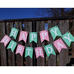 Sale Girlande Happy Birthday Wimpelkette Partydeko Rosa & Mintgrün Geburtstag Wimpel Papierdeko auf Wunsch personalisiert mit Dekoration