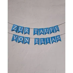 Taufschmuck|TiJaPapierDeko Girlande Wimpelkette zur Taufe auf Wunsch personalisiert mit Wunschnamen Pastell Blau Wimpel Dekoration Papier-Deko