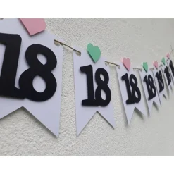 Girlande zum 18. Geburtstag Wimpel Dekoration Mintgrün Rosa Herzen Wimpelkette Banner Happy Birthday Dekoration