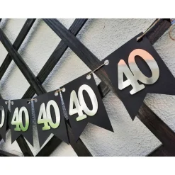 Clearance Girlande zum 40. Geburtstag in Silber und Schwarz, tolle Farben mit Spiegeleffekt! Wimpel, Wimpelkette in angesagten Tre Dekoration
