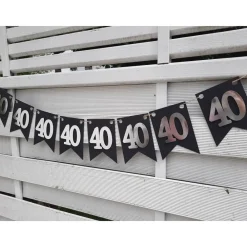 Clearance Girlande zum 40. Geburtstag in Silber und Schwarz, tolle Farben mit Spiegeleffekt! Wimpel, Wimpelkette in angesagten Tre Dekoration