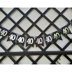 Clearance Girlande zum 40. Geburtstag in Silber und Schwarz, tolle Farben mit Spiegeleffekt! Wimpel, Wimpelkette in angesagten Tre Dekoration