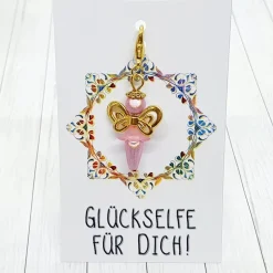 Discount Glücksbringer Schmetterlingselfe goldfarben/rosa – zauberhafter Anhänger mit 3D-Perlen Geschenke