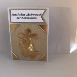 Glückwunschkarten|Zeitlose Geschenke Glückwunsch Karte zur Kommunion in goldfarben mit abnehmbaren Schutzengel weiß/gold Grußkarte