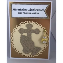 Online Glückwunsch Karte zur Kommunion mit abnehmbaren Schutzengel weiß/gold Grußkarte Glückwunschkarten