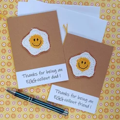 Discount Glückwunschkarte Grußkarte - Thanks for beeing an EGG-cellent . . . - Spiegelei gehäkelt mit Wunschtext Glückwunschkarten