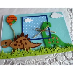 Sale Glückwunschkarte mit Dinosaurier in hellblau/blau für einen Jungen. Kinder Glückwunschkarten