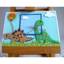 Sale Glückwunschkarte mit Dinosaurier in hellblau/blau für einen Jungen. Kinder Glückwunschkarten