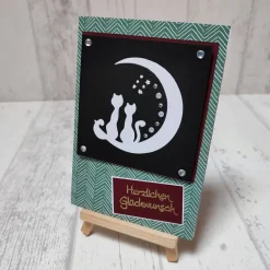 Glückwunschkarten|Peggys Kreativecke Glückwunschkarte mit Katzen auf Mond
