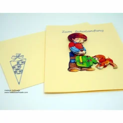 Best Glückwunschkarte #Schuleinführung #Junge mit Hund  #3-D Kinder Einschulung
