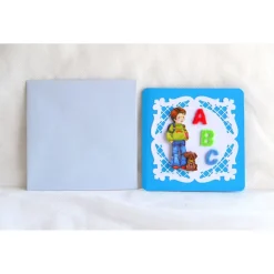 Glückwunschkarten|Geschenke und Keramik Glückwunschkarte zum Schulanfang blau-hellblau, Junge mit Filzbuchstaben ABC (9)
