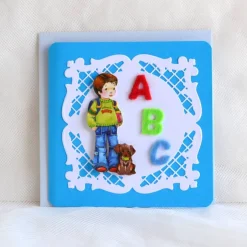 Glückwunschkarten|Geschenke und Keramik Glückwunschkarte zum Schulanfang blau-hellblau, Junge mit Filzbuchstaben ABC (9)