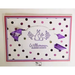 Outlet Glückwunschkarte zur Geburt/Taufe eines Mädchen, 3D , Rosa-Pink, Handarbeit Glückwunschkarten