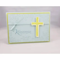 Best Glückwunschkarte zur Kommunion "Kreuz" in hellblau und limette Glückwunschkarten