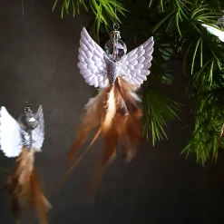 Weihnachtsdeko|Tinas Schmucktruhe Glitzernder Federengel handgemacht – Unikat Weihnachtsdeko mit Glasperle, schwebend