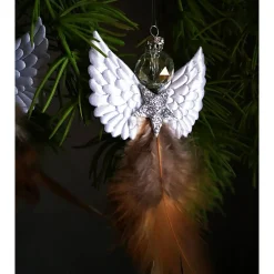 Weihnachtsdeko|Tinas Schmucktruhe Glitzernder Federengel handgemacht – Unikat Weihnachtsdeko mit Glasperle, schwebend