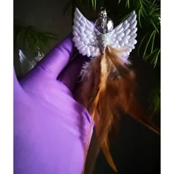 Weihnachtsdeko|Tinas Schmucktruhe Glitzernder Federengel handgemacht – Unikat Weihnachtsdeko mit Glasperle, schwebend