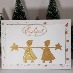 Weihnachtskarten|Rosarium goldene Engel bringen Weihnachts-Sterne handgefertigte Weihnachtskarte mit Grüßen