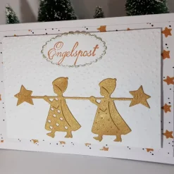 Weihnachtskarten|Rosarium goldene Engel bringen Weihnachts-Sterne handgefertigte Weihnachtskarte mit Grüßen