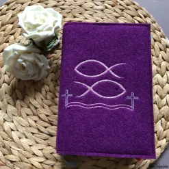 Gotteslobhülle|Danis-Zauberstube handmade with Love Gotteslobhülle aus Wollfilz mit Fischsymbol – handgemacht | Schutz für Gotteslob | Kommunion / Kirche