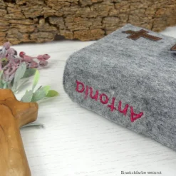 Best Gotteslobhülle Filz grau mit Kork, personalisiert – Bibelhülle & Gesangbuchhülle als Geschenk zur Kommunion, Konfirmation, Firmung Gastgeschenke