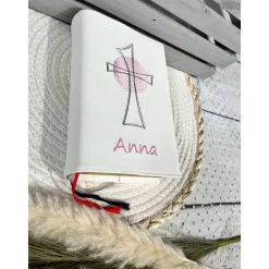 Sale Gotteslobhülle Gebetbuchhülle Kunstleder weiß mit Kreuz personalisiert Gotteslobhülle