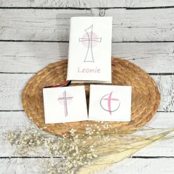Sale Gotteslobhülle Gebetbuchhülle Kunstleder weiß mit Kreuz personalisiert Gotteslobhülle