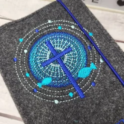 Clearance Gotteslobhülle, Gotteslobeinband strahlendes Kreuz blau, türkis mit Fische, Kommunion Gotteslobhülle