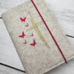 Clearance Gotteslobhülle, Gotteslobeinband Schmetterlinge und Kreuz Pink und Gold, Kommunion Gotteslobhülle
