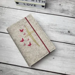 Clearance Gotteslobhülle, Gotteslobeinband Schmetterlinge und Kreuz Pink und Gold, Kommunion Gotteslobhülle