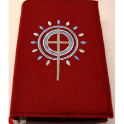 Sale Gotteslobhülle handgefertigt Filz 3mm dunkelrot Kreuz Kreise Strahlen blau personalisierbar Name und Datum bestickt Gotteslobhülle